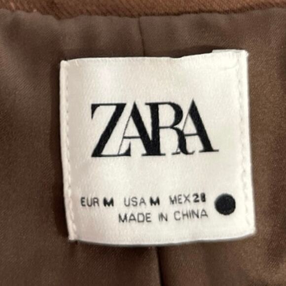 Zara Brown Faux Wrap Tailored Collar Long Sleeve Crop Top Blazer Jacket Size M - Picture 3 of 4